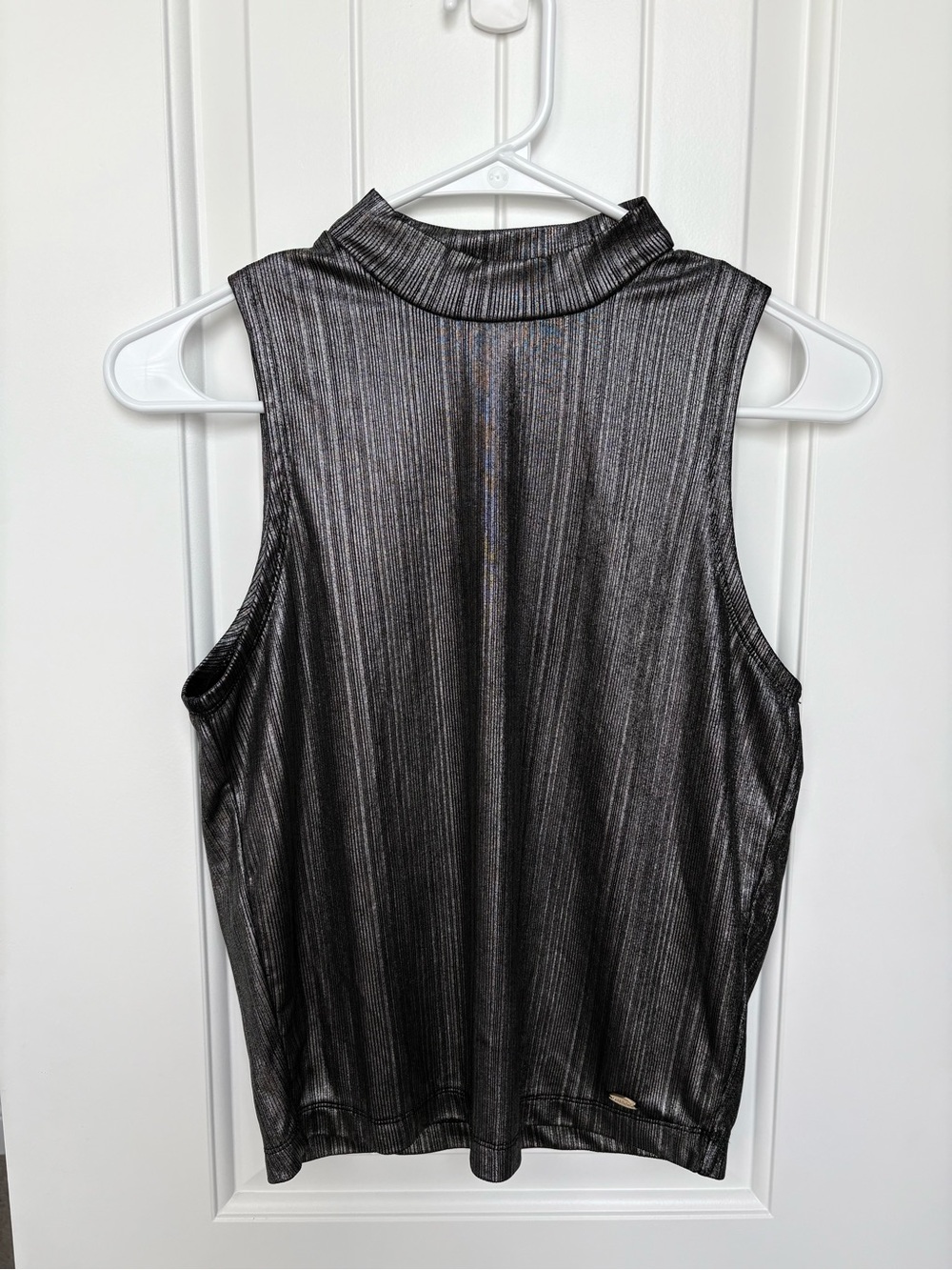 Guess Y2K Black Silver Metallic Sleeveless Mock Neck Top Small Stretch Going Out